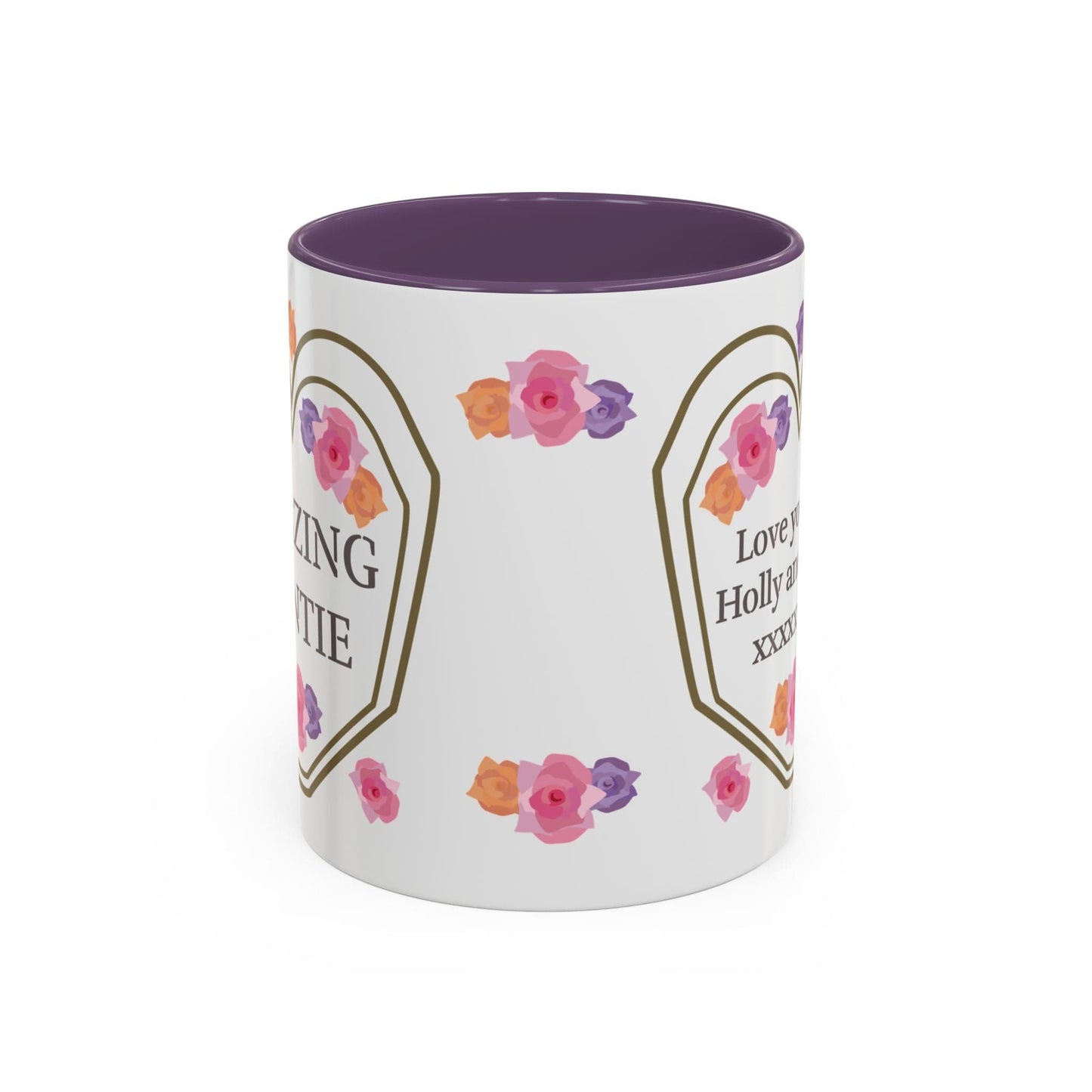 Printify Mug 11oz / Purple Mug - Personalised Amazing Auntie Floral With Accent Colours, Pink Orange Purple Flowers