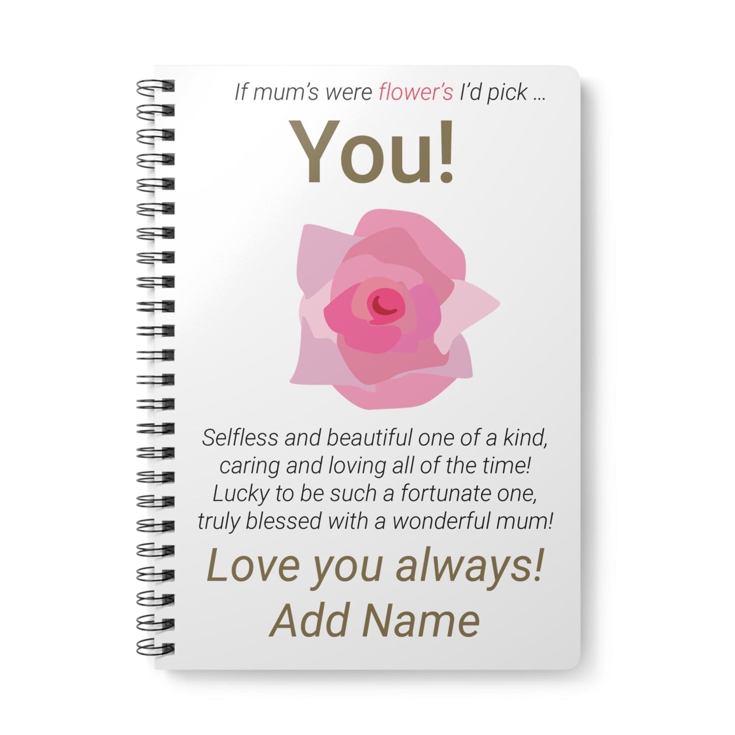 Printify Paper products A5 / Lined Personalised Mum Flowers Wiro Notebook, A5