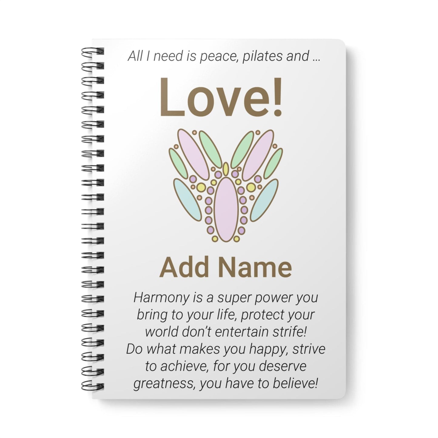 Printify Paper products A5 / Lined Personalised Peace Pilates Love Notebook