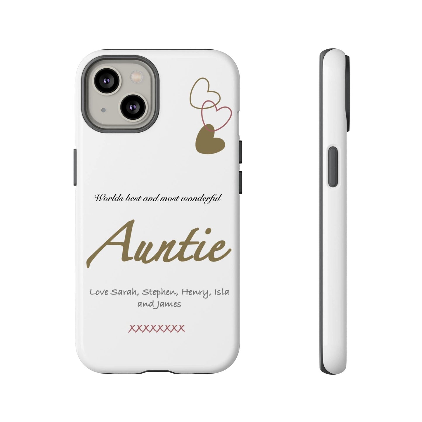 Printify Phone Case iPhone 14 / Glossy Personalised Auntie hearts iPhone Case