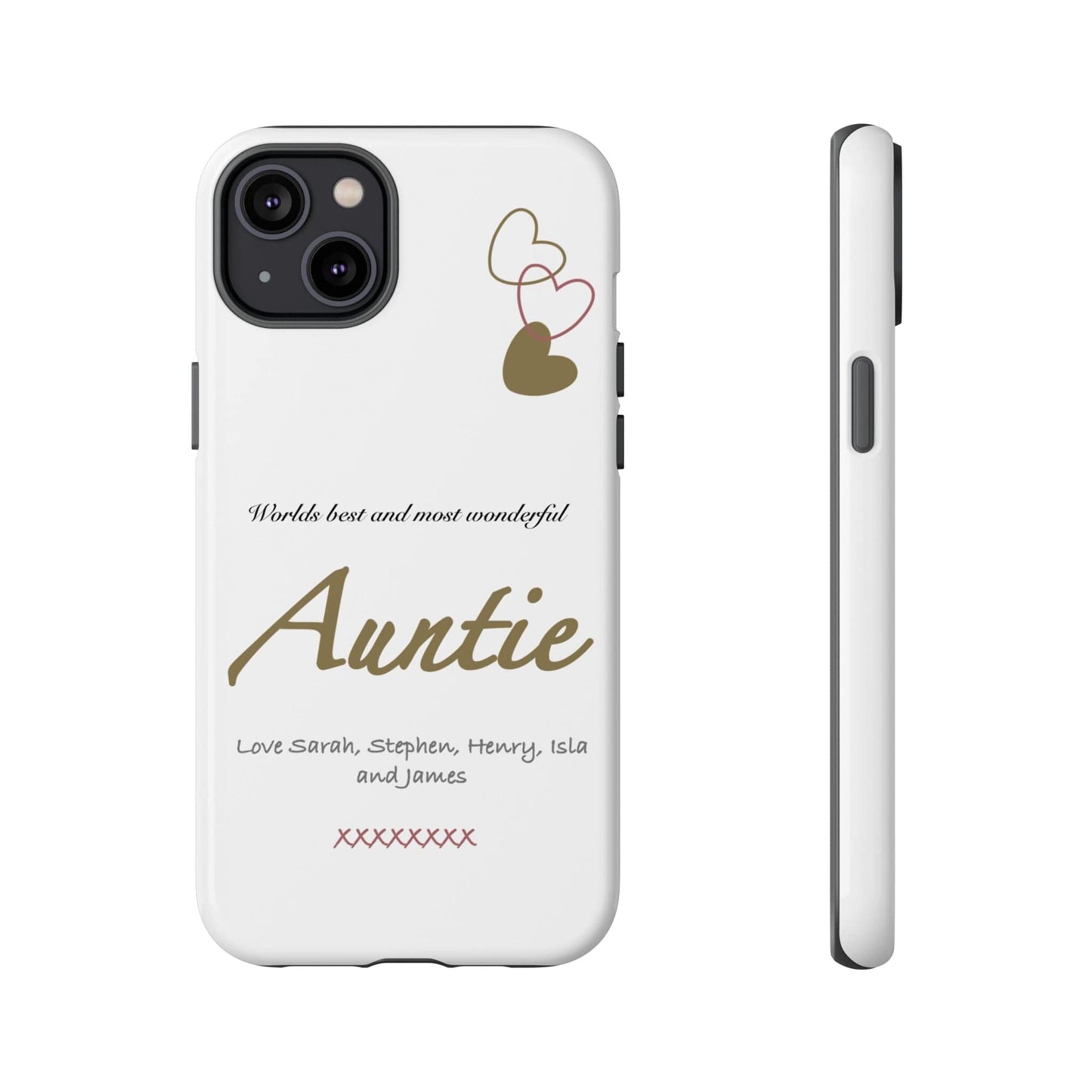 Printify Phone Case iPhone 14 Plus / Glossy Personalised Auntie hearts iPhone Case