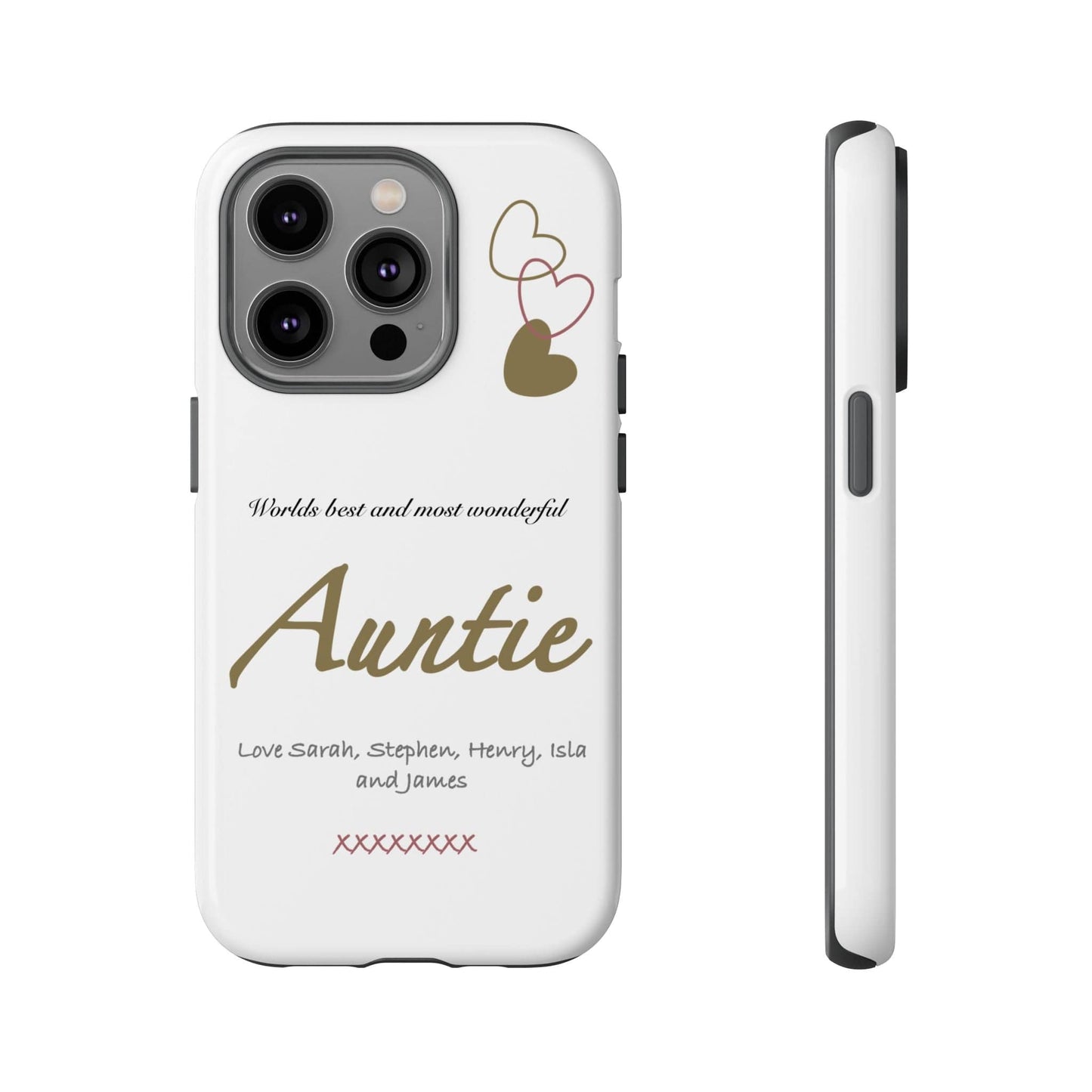 Printify Phone Case iPhone 14 Pro / Glossy Personalised Auntie hearts iPhone Case