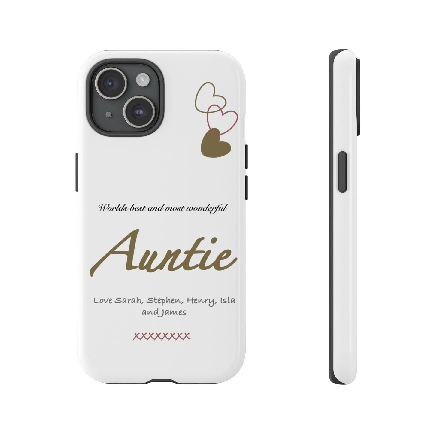 Printify Phone Case iPhone 15 / Glossy Personalised Auntie hearts iPhone Case