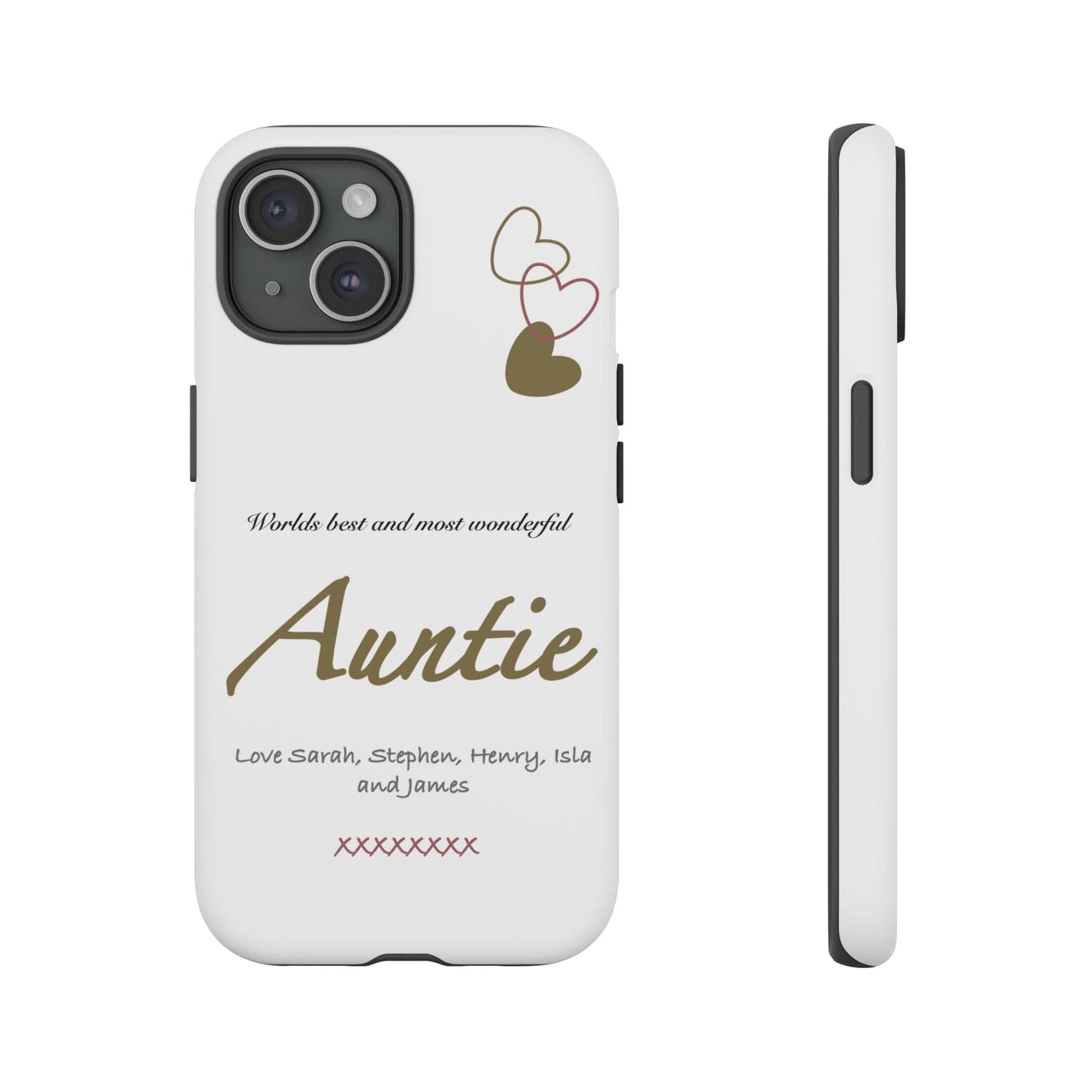 Printify Phone Case iPhone 15 / Matte Personalised Auntie hearts iPhone Case