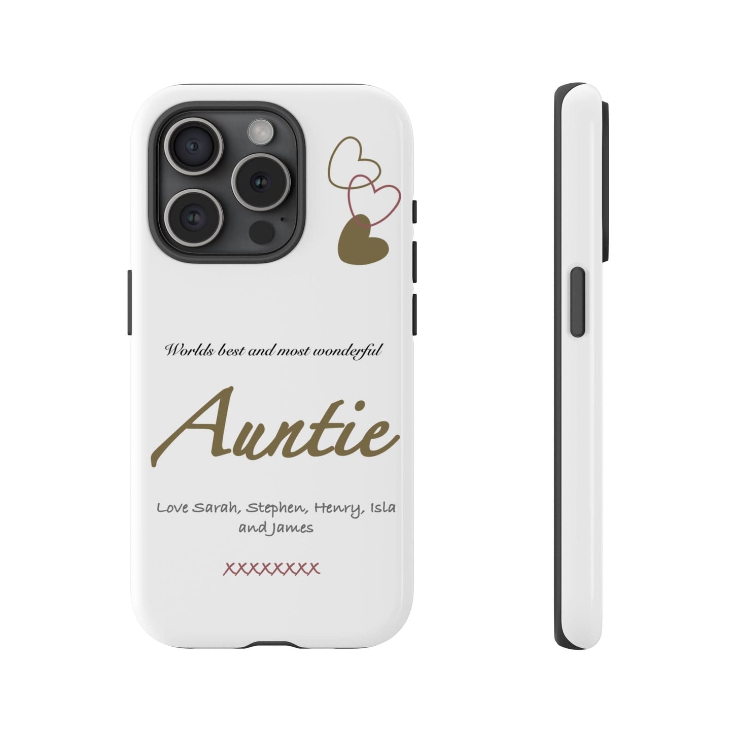 Printify Phone Case iPhone 15 Pro / Glossy Personalised Auntie hearts iPhone Case