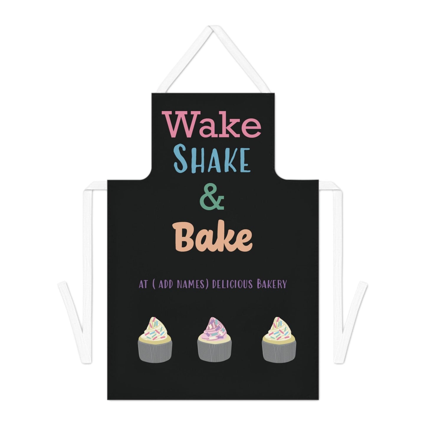 Printify Accessories One size / White Personalised Apron – Wake, Shake & Bake Cupcake Design