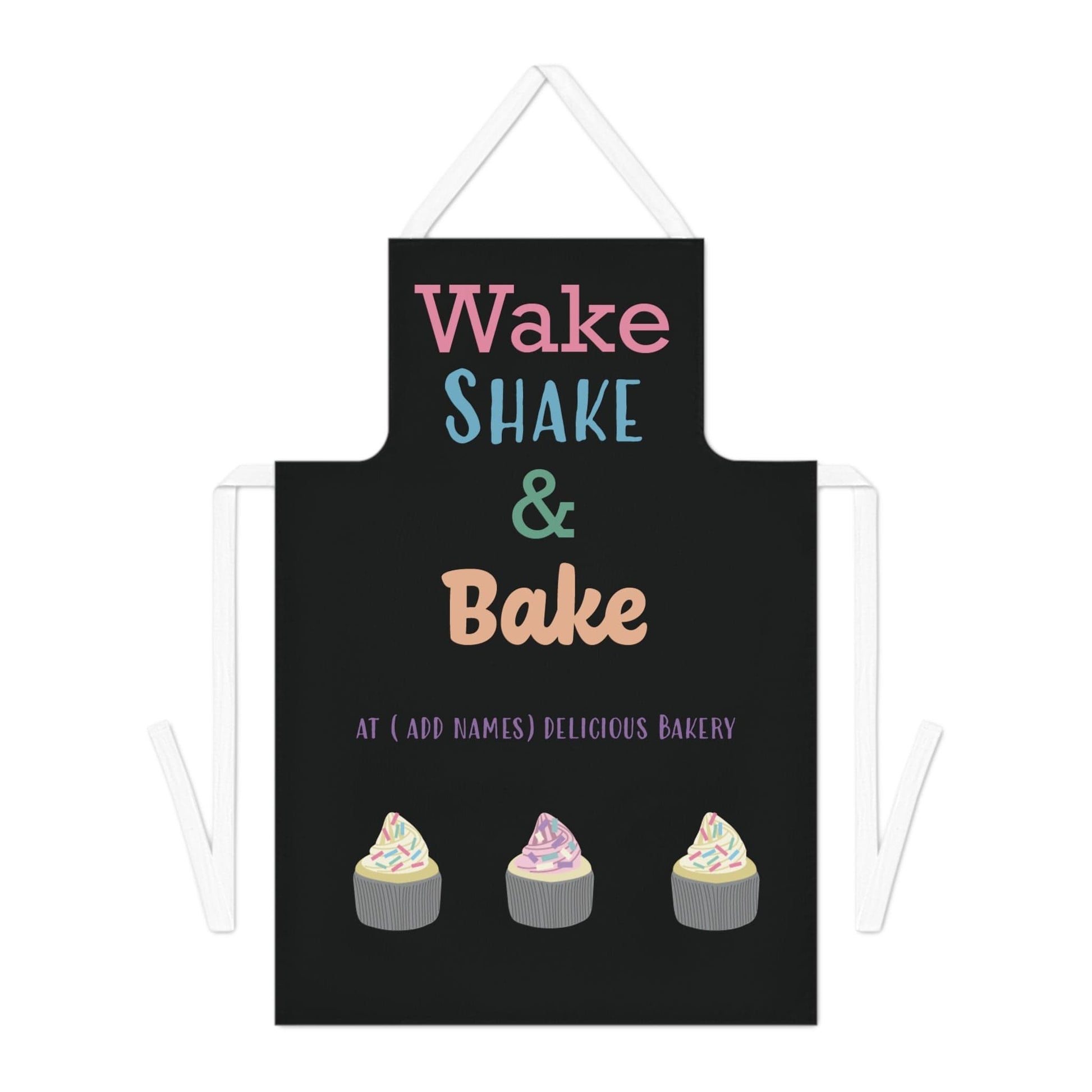 Printify Accessories One size / White Personalised Apron – Wake, Shake & Bake Cupcake Design