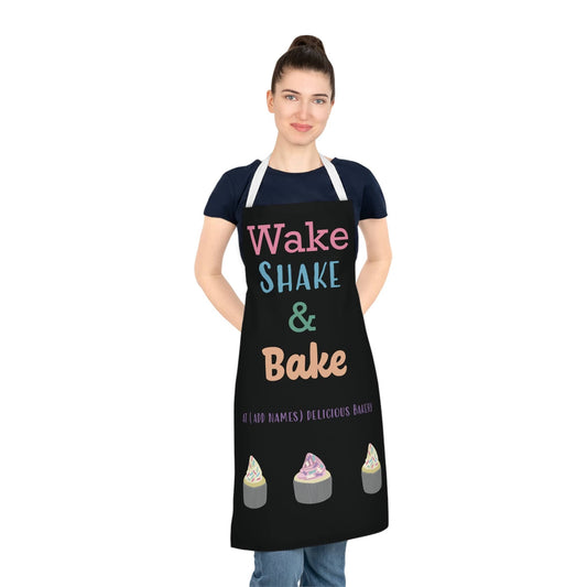Printify Accessories One size / White Personalised Apron – Wake, Shake & Bake Cupcake Design