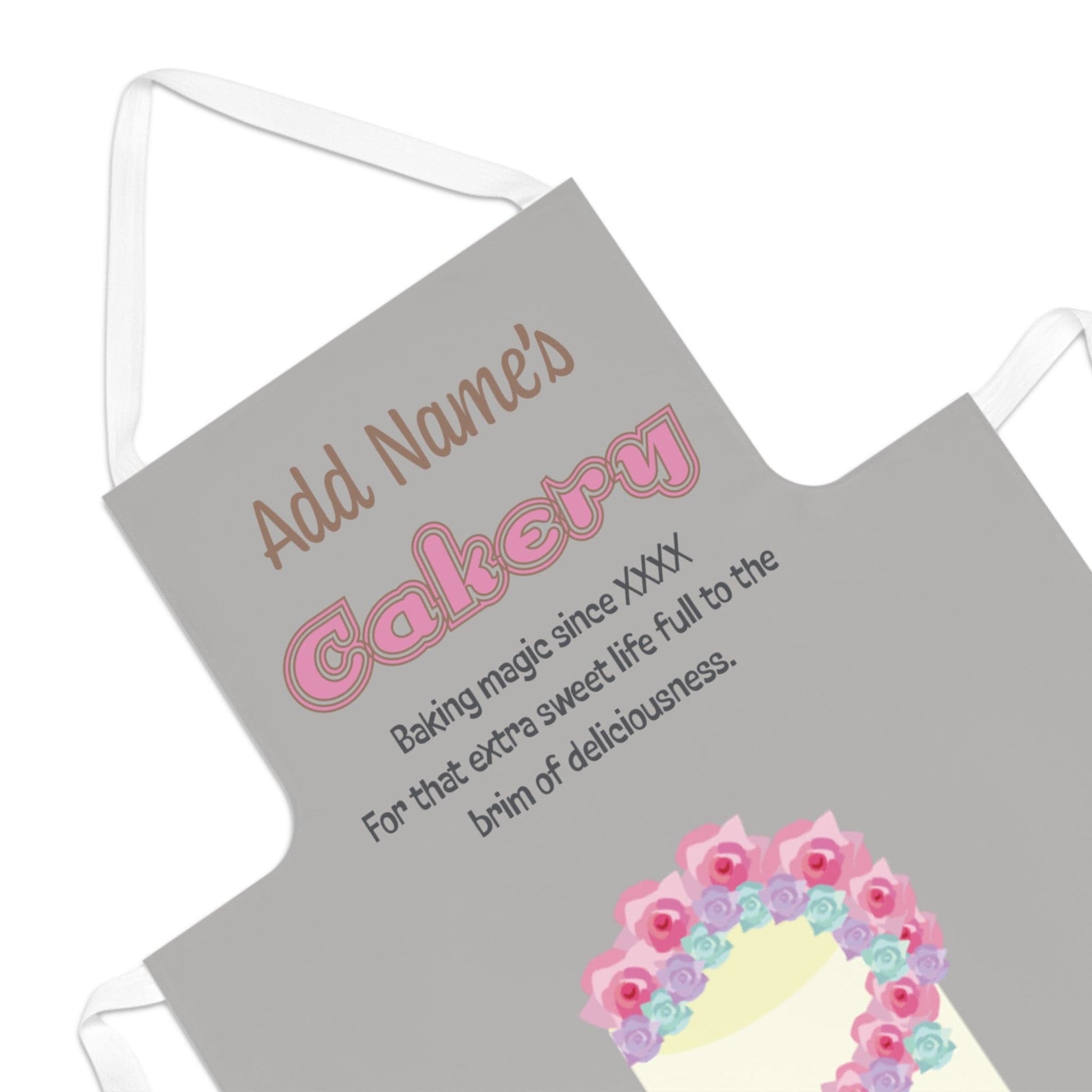 Printify Accessories One size / White Personalised Cakery Apron – Tall Tier Floral Cake & Cupcake Design