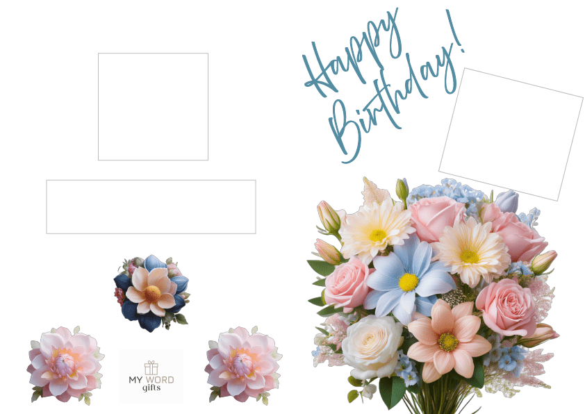 My Word Gifts Greeting Card Personalised Pastel Floral Happy Birthday Card – Print at Home
