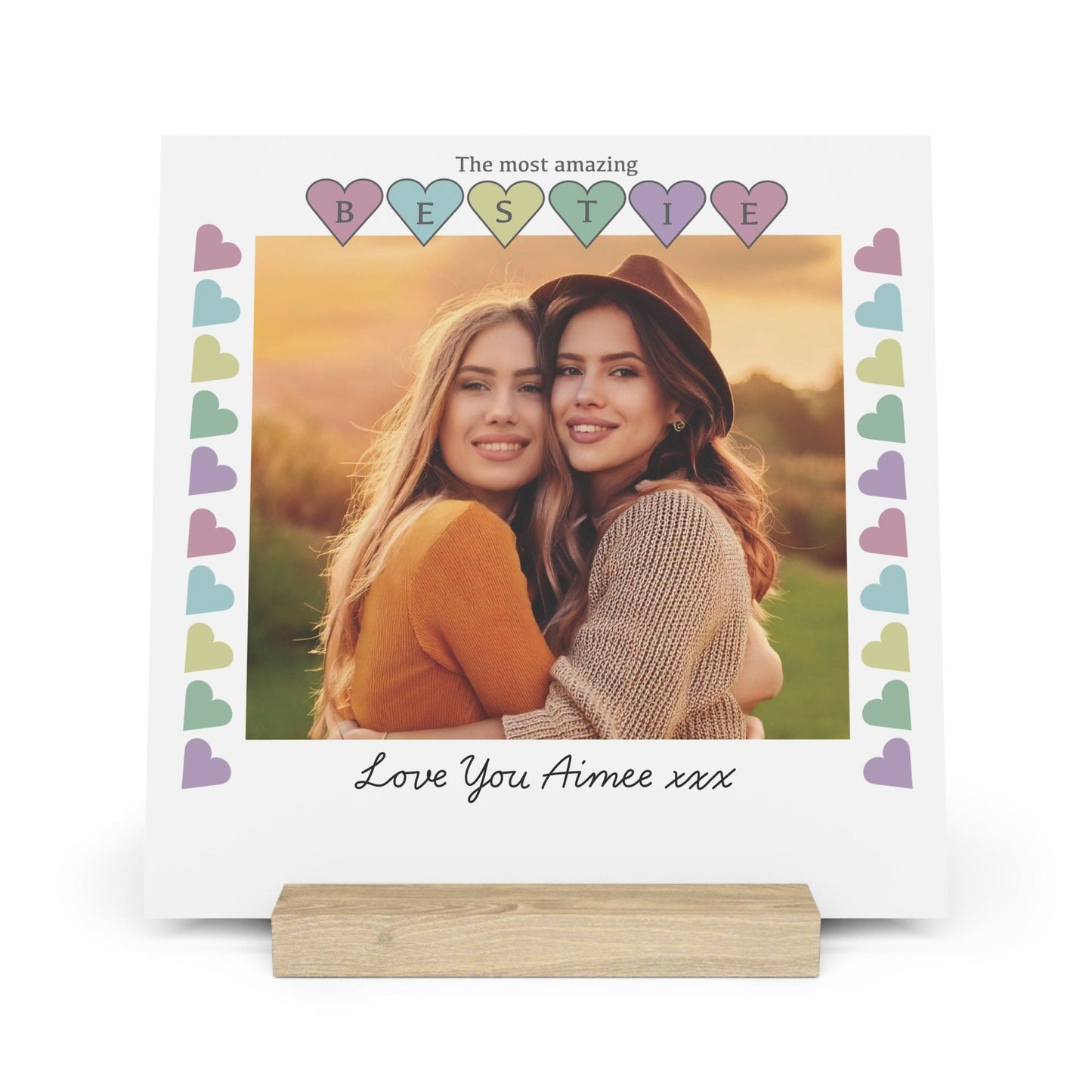 Printify Home Decor 10" x 10" (Square) / Oak Personalised Bestie Photo Board With Stand Heart