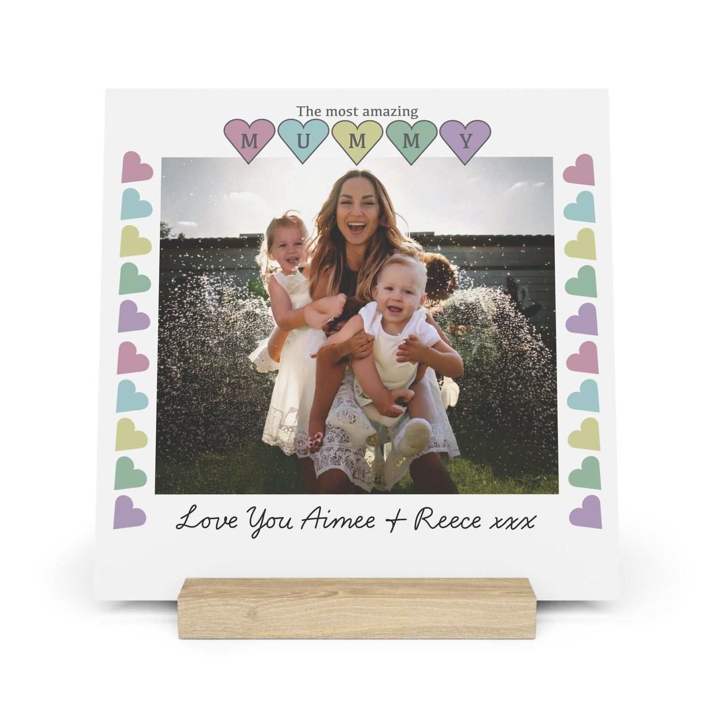 Printify Home Decor 10" x 10" (Square) / Oak Personalised Mummy Photo Board With Stand Heart