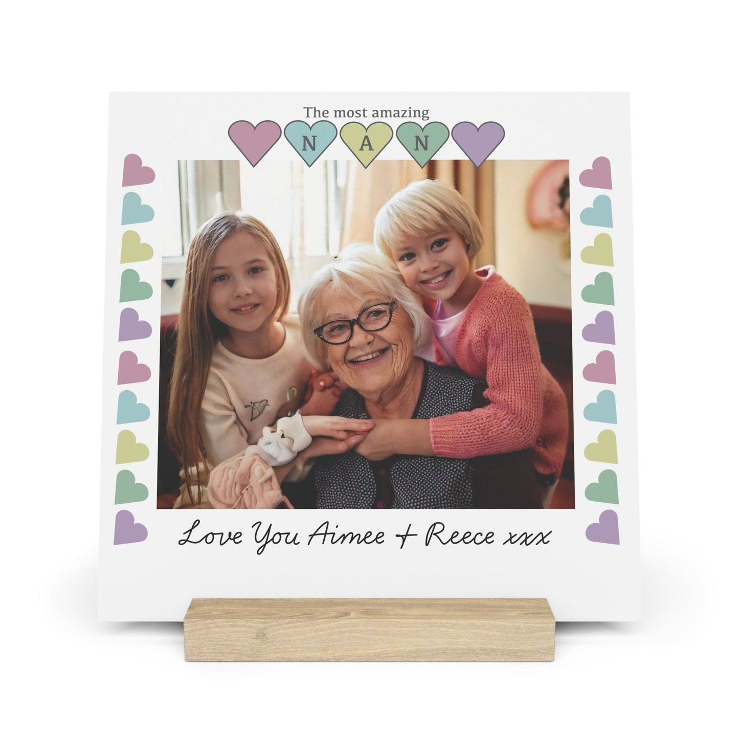 Printify Home Decor 10" x 10" (Square) / Oak Personalised Nan Photo Board With Stand Heart