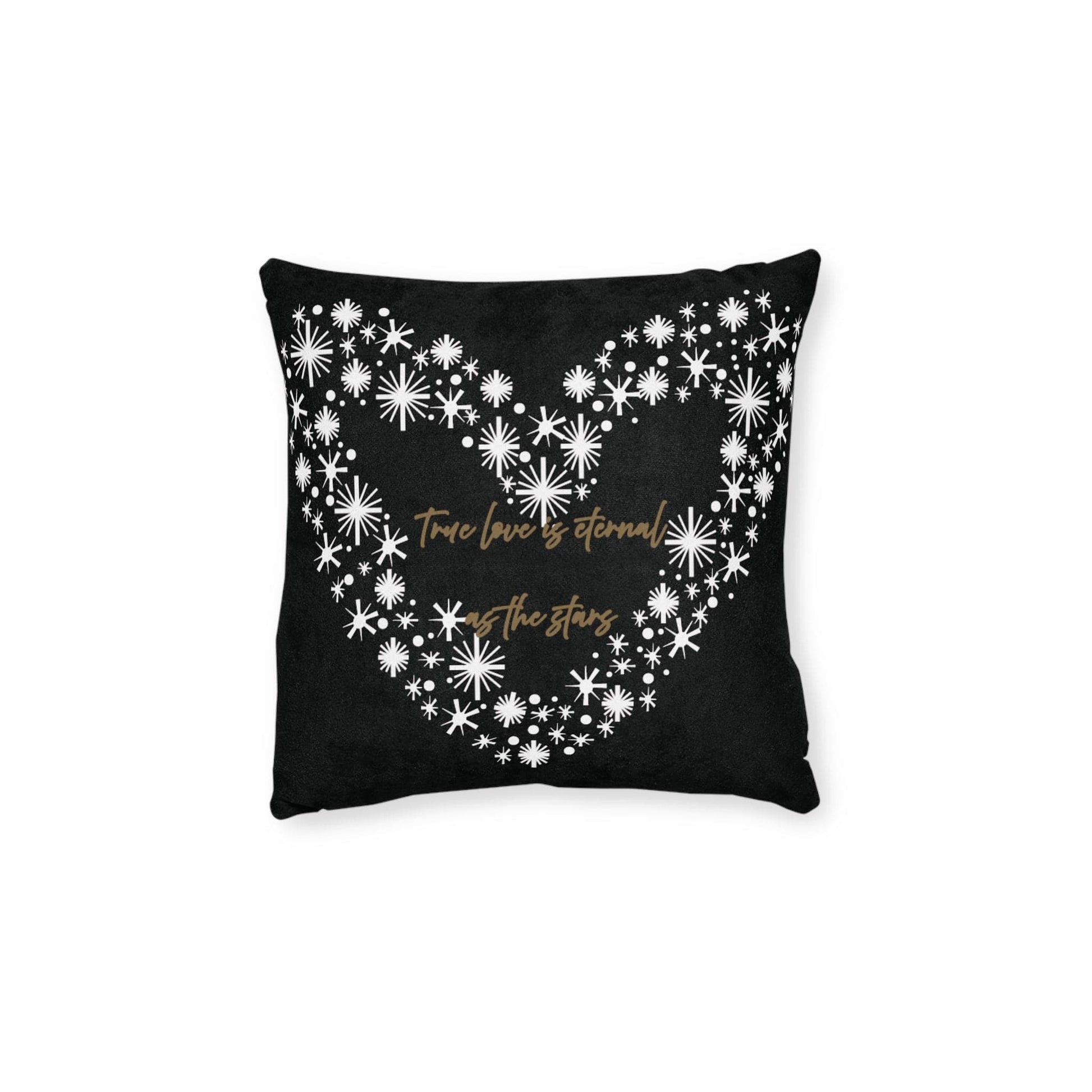 Printify Home Decor 12" × 12" Black Cushion - True Love is Eternal as the Stars Heart Design