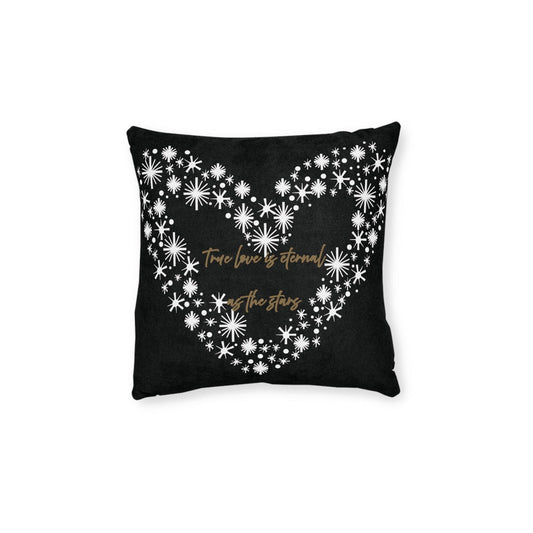Printify Home Decor 12" × 12" Black Cushion - True Love is Eternal as the Stars Heart Design