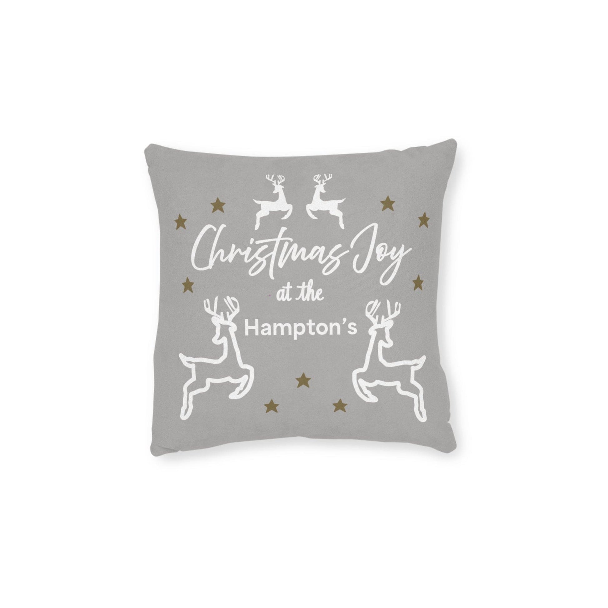 Printify Home Decor 12" × 12" Cushion - Personalised Family Name & Reindeer