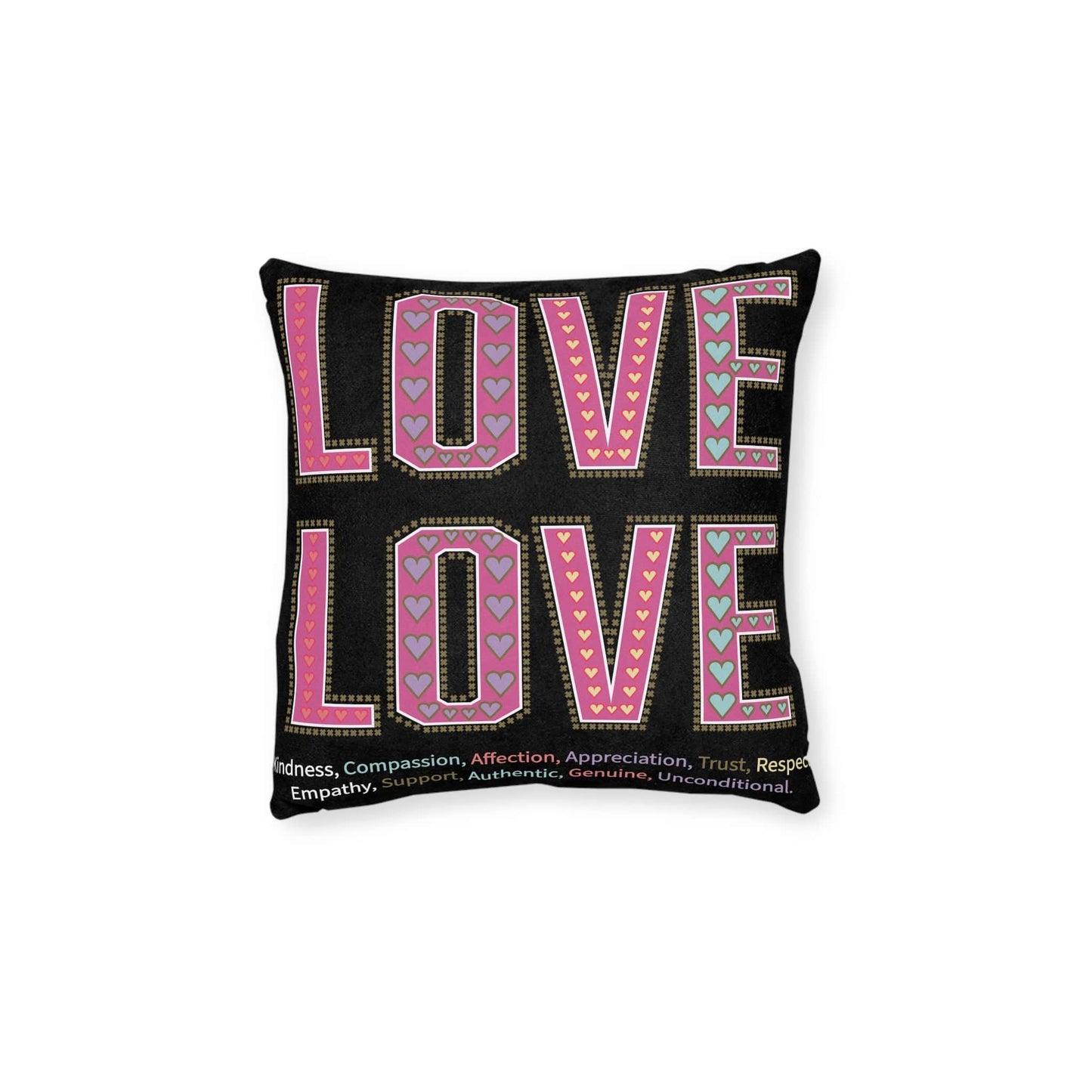 Printify Home Decor 12" × 12" Love Love Slogan Cushion Black