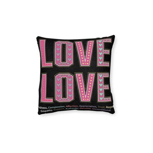 Printify Home Decor 12" × 12" Love Love Slogan Cushion Black