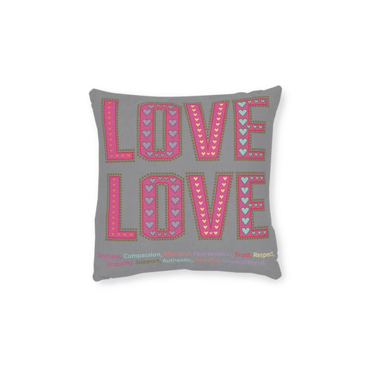 Printify Home Decor 12" × 12" Love Love Slogan Cushion Grey