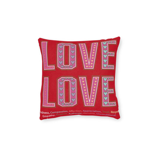 Printify Home Decor 12" × 12" Love Love Slogan Cushion Red
