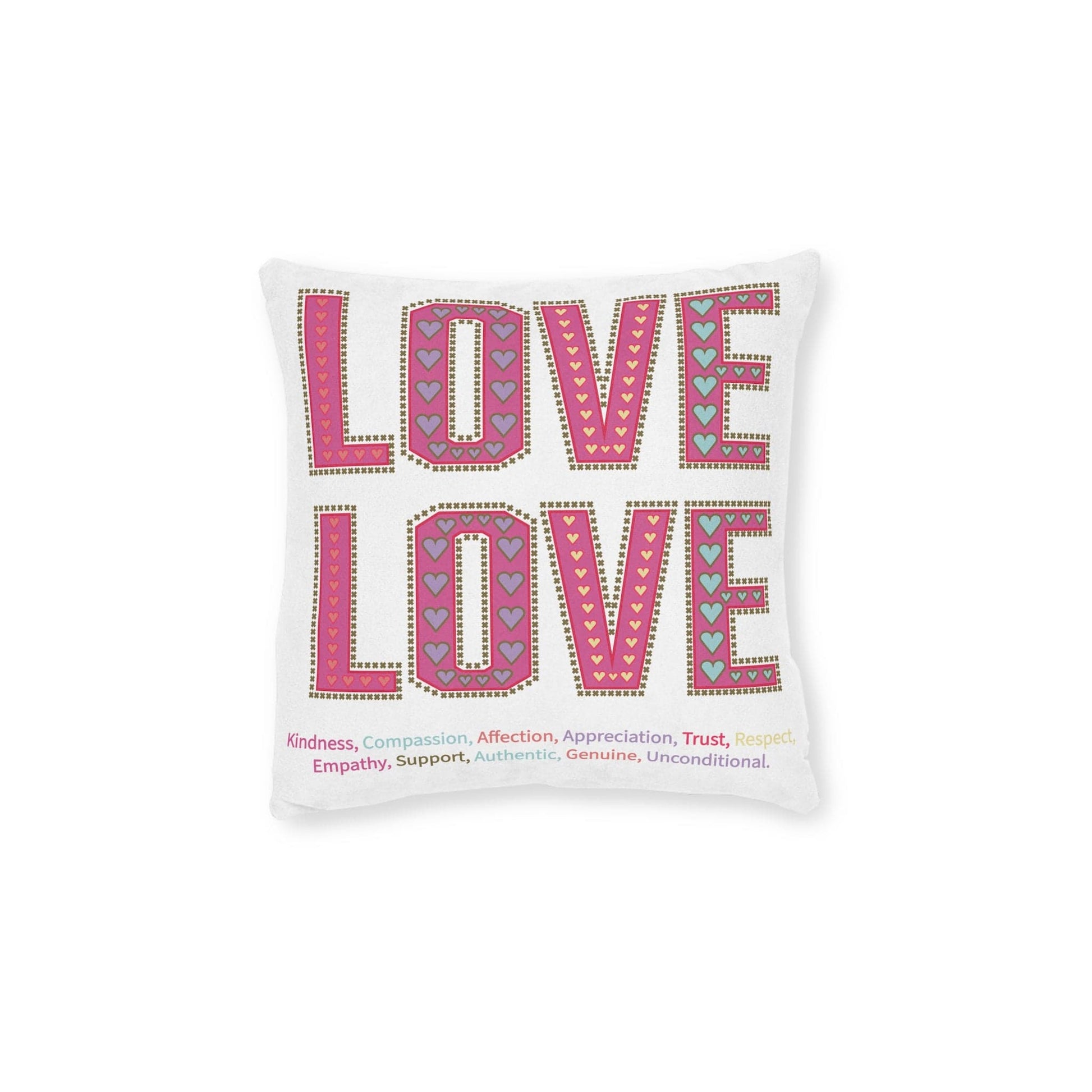 Printify Home Decor 12" × 12" Love Love Slogan Cushion White