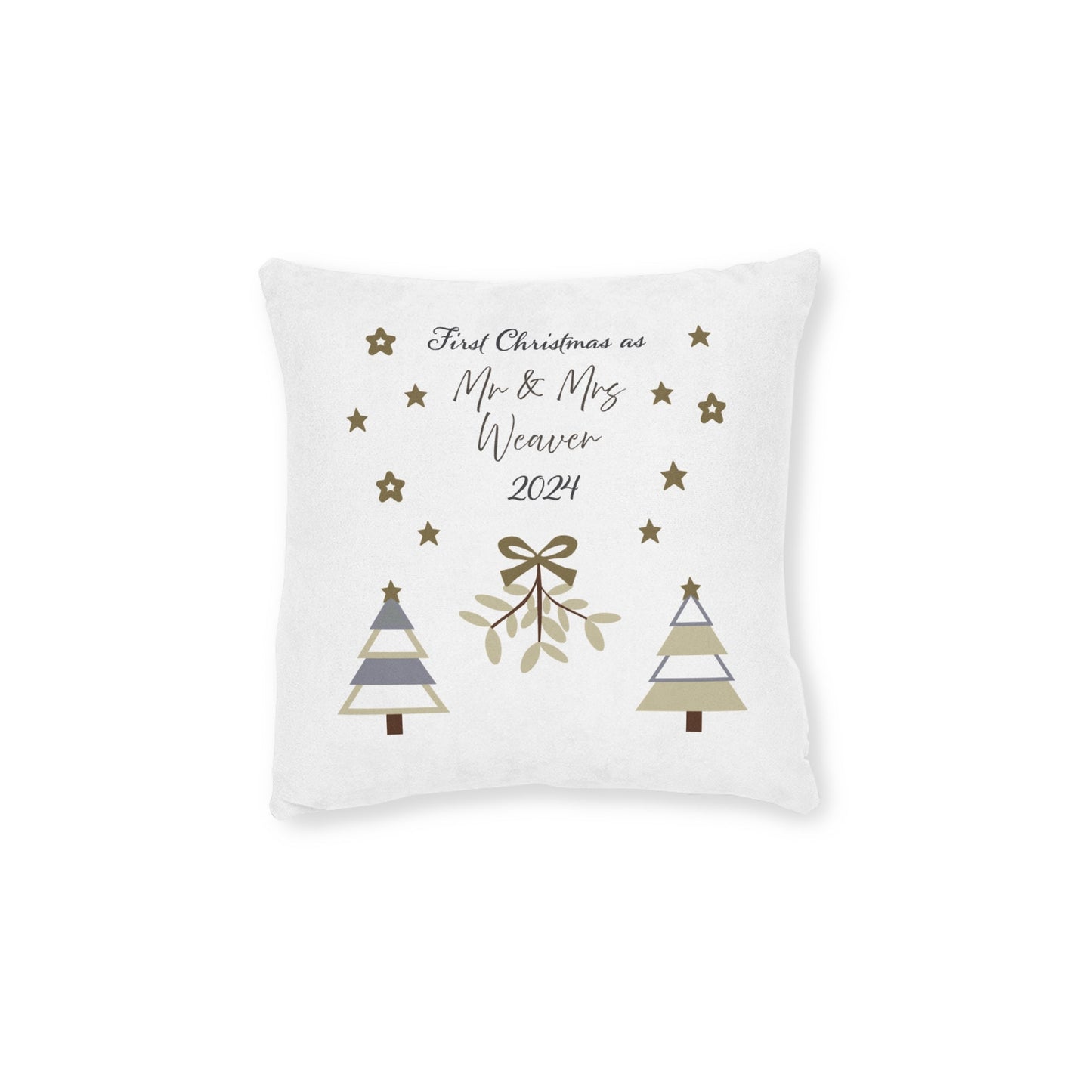 Printify Home Decor 12" × 12" Personalised First Christmas as Mr & Mrs Cushion – Neutral Palette