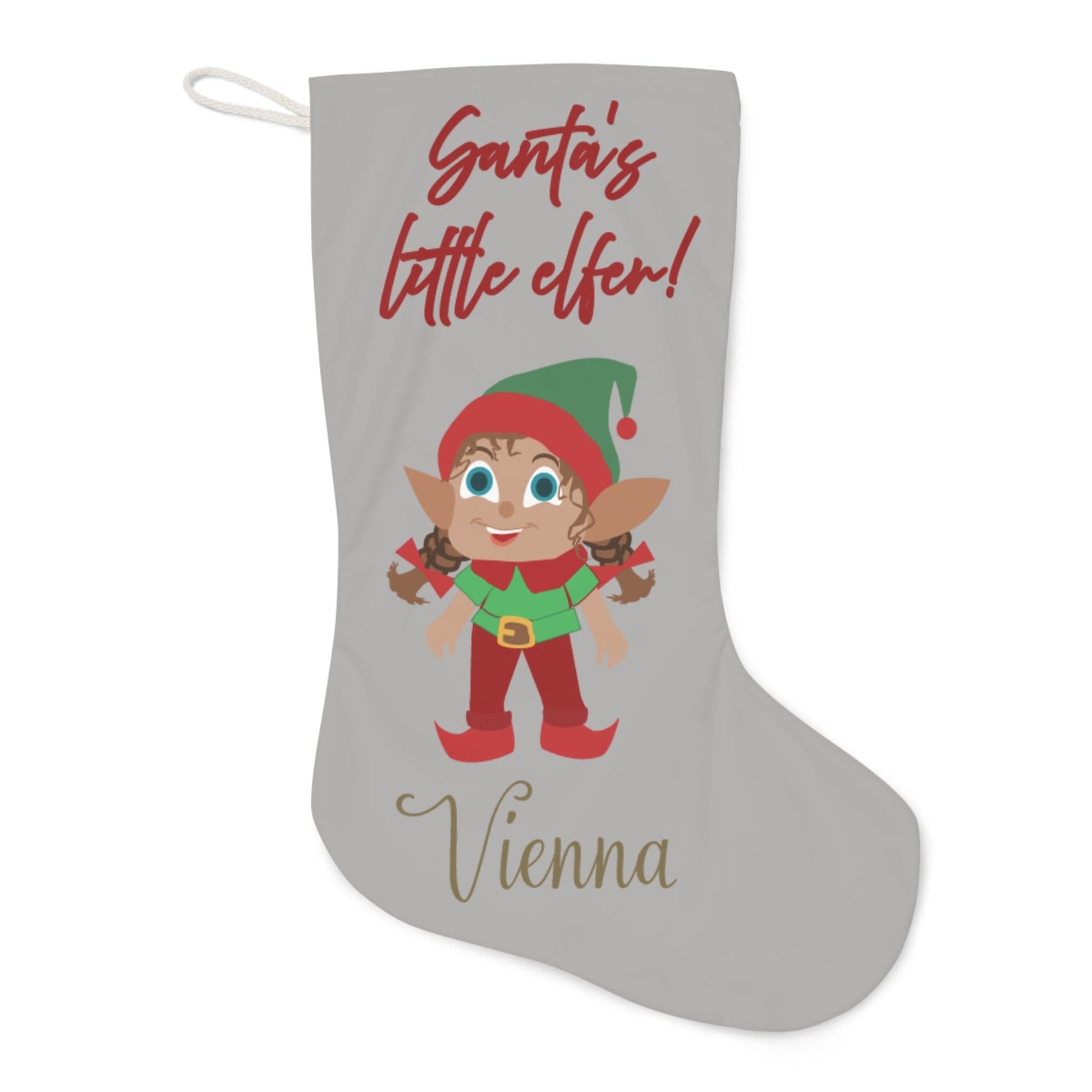 Printify Home Decor 13" × 19.3'' Christmas Stocking- Personalised Santa’s Little Elfer with Plaits