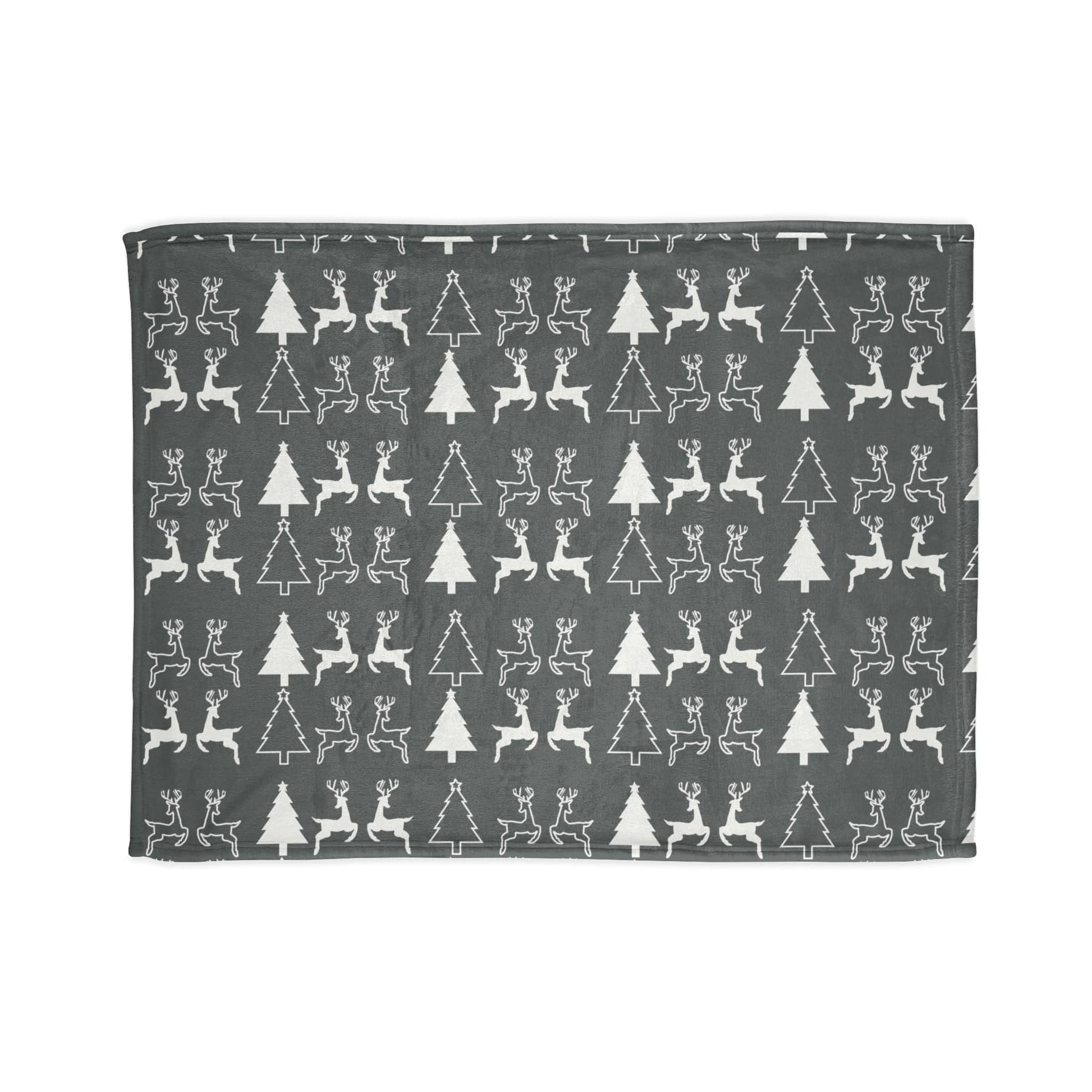 Printify Home Decor 30'' × 40'' Christmas Reindeer and Tree Blanket - Grey