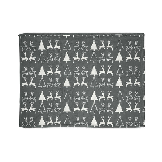Printify Home Decor 30'' × 40'' Christmas Reindeer and Tree Blanket - Grey