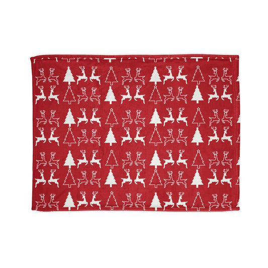 Printify Home Decor 30'' × 40'' Christmas Reindeer and Tree Blanket - Red