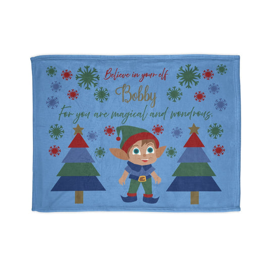 Printify Home Decor 30'' × 40'' Personalised Christmas Elf Blanket - Blue