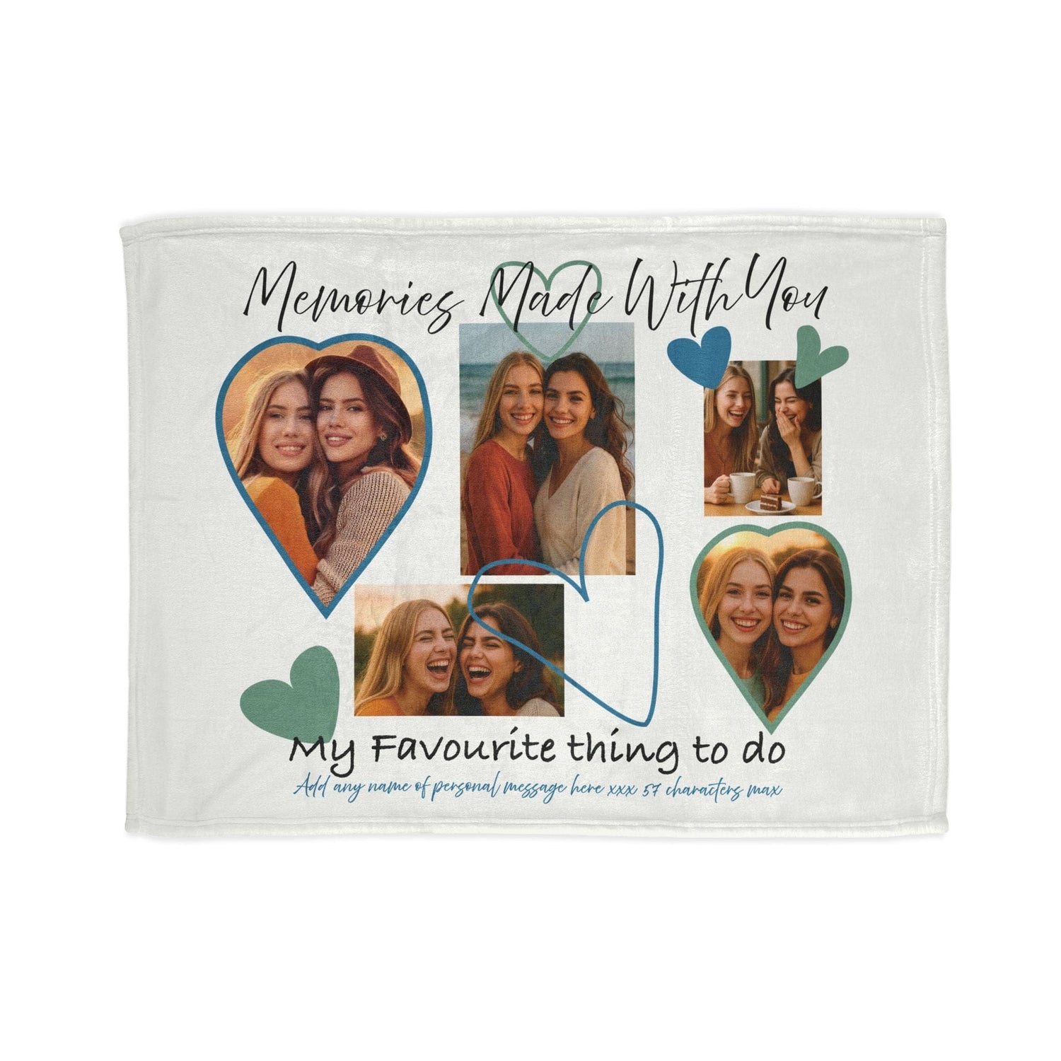 Printify Home Decor 30'' × 40'' Personalised Photo Blanket with Heart Icons - Blue & Green Hearts