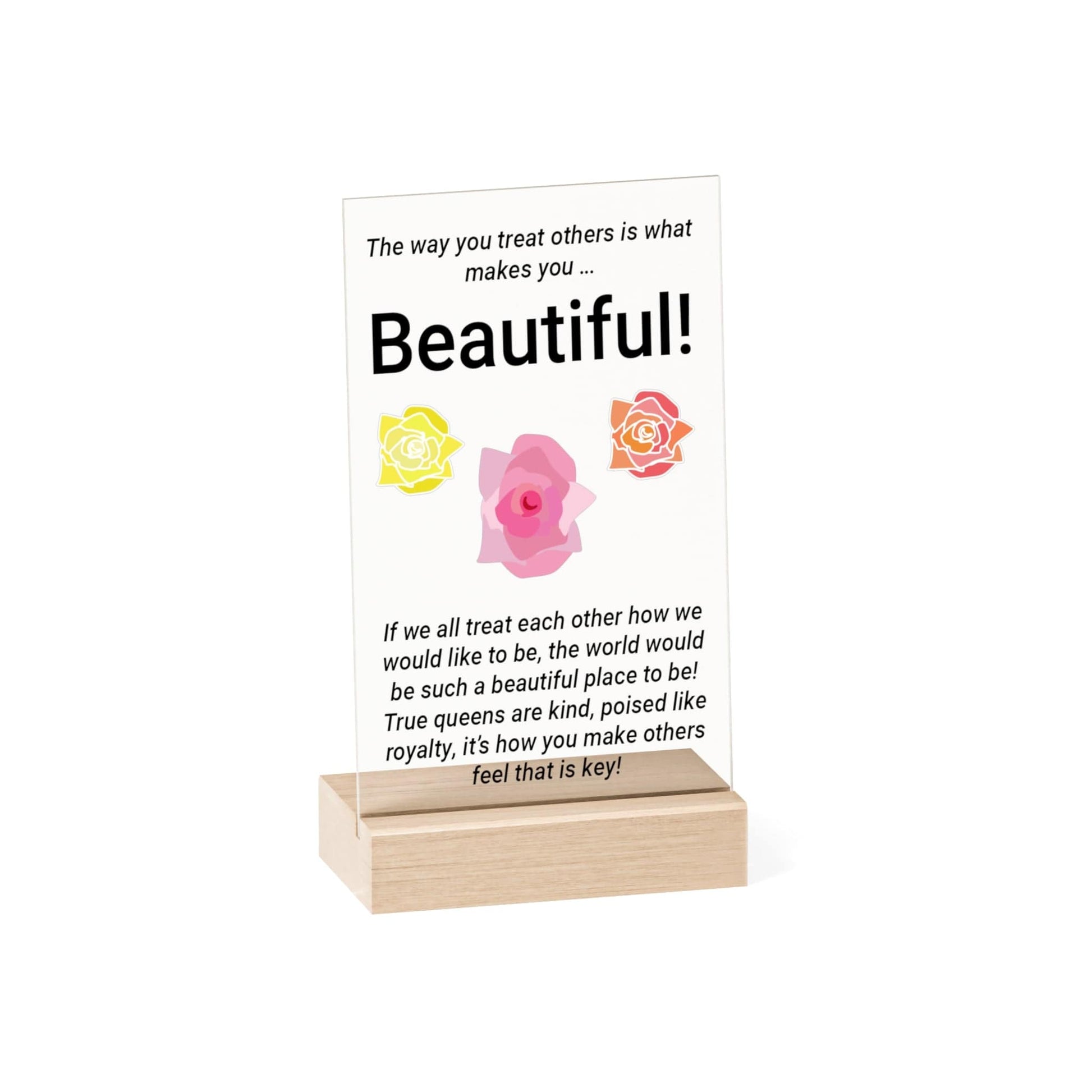 Printify Home Decor 5.1" x 7.9" (Vertical) Beautiful You Acrylic Sign with Wooden Stand