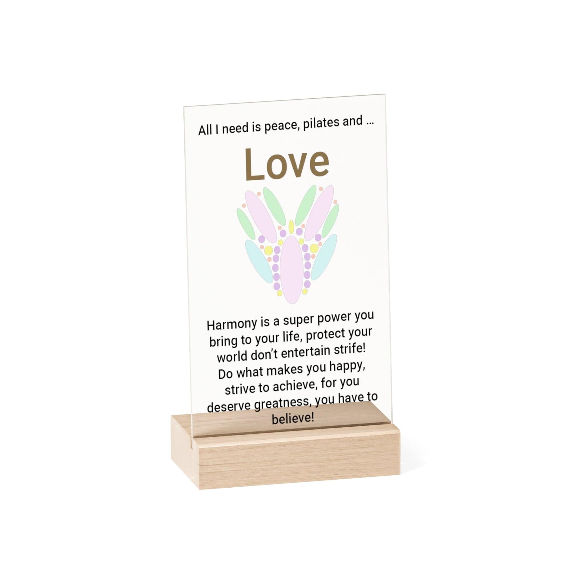 Printify Home Decor 5.1" x 7.9" (Vertical) Peace Pilates Love Acrylic Sign