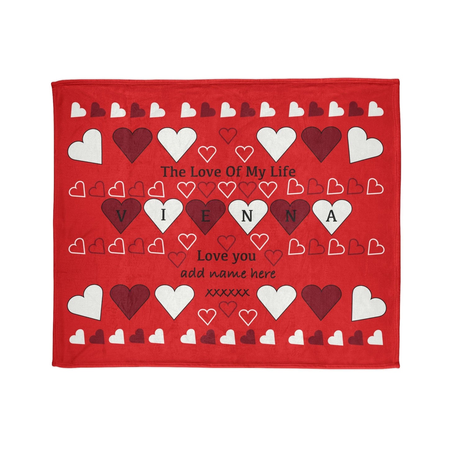 Printify Home Decor 50" × 60" Personalised Name Heart Icon Blanket Red Base