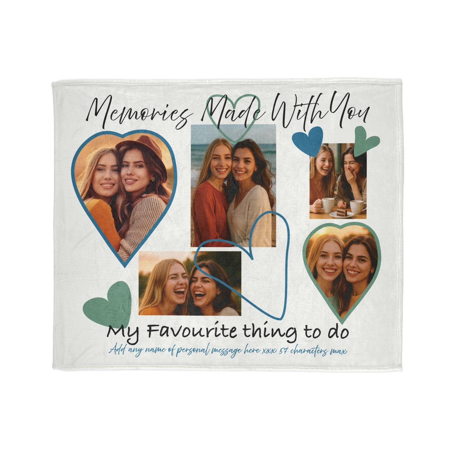 Printify Home Decor 50" × 60" Personalised Photo Blanket with Heart Icons - Blue & Green Hearts