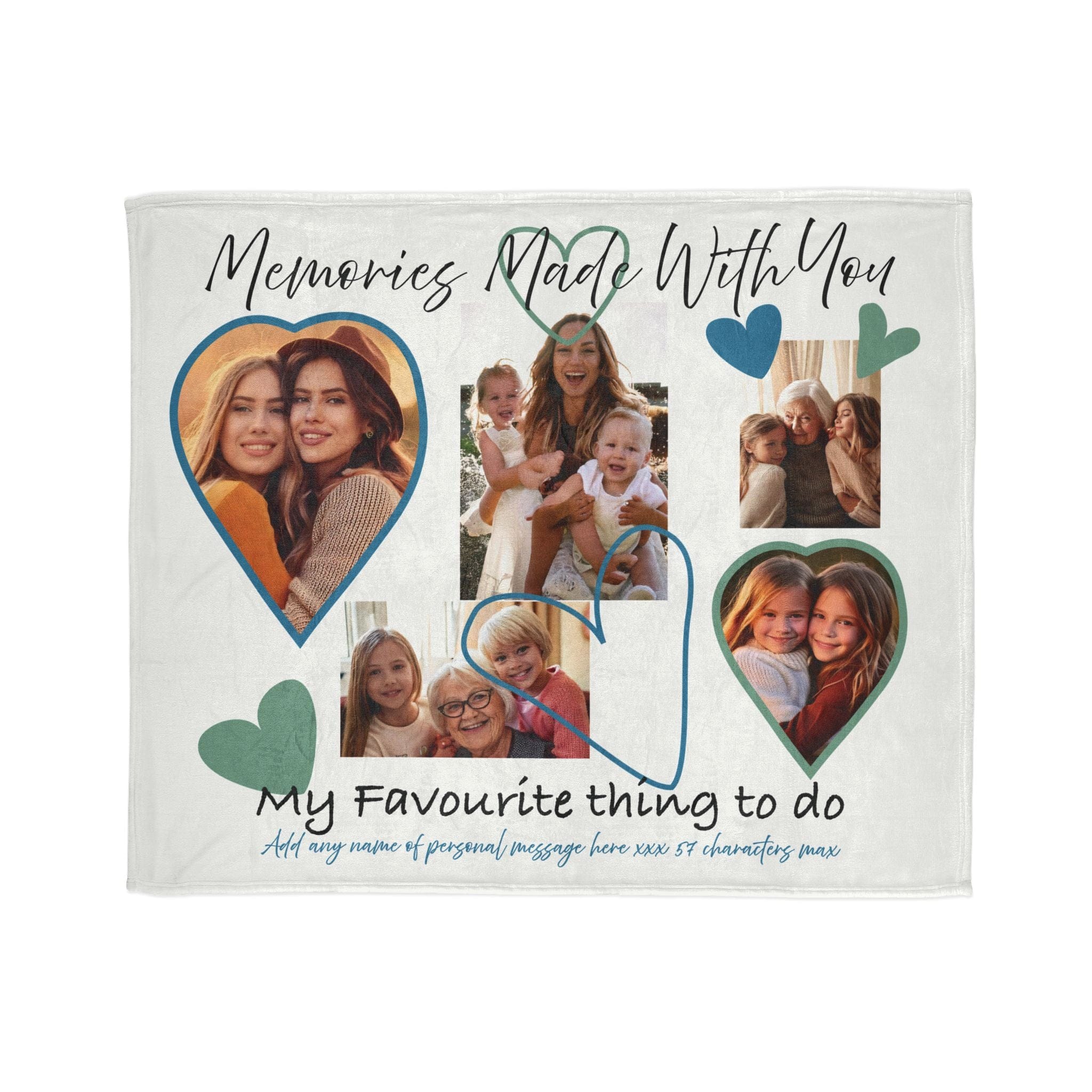 Printify Home Decor 50" × 60" Personalised Photo Blanket with Heart Icons - Blue & Green Hearts