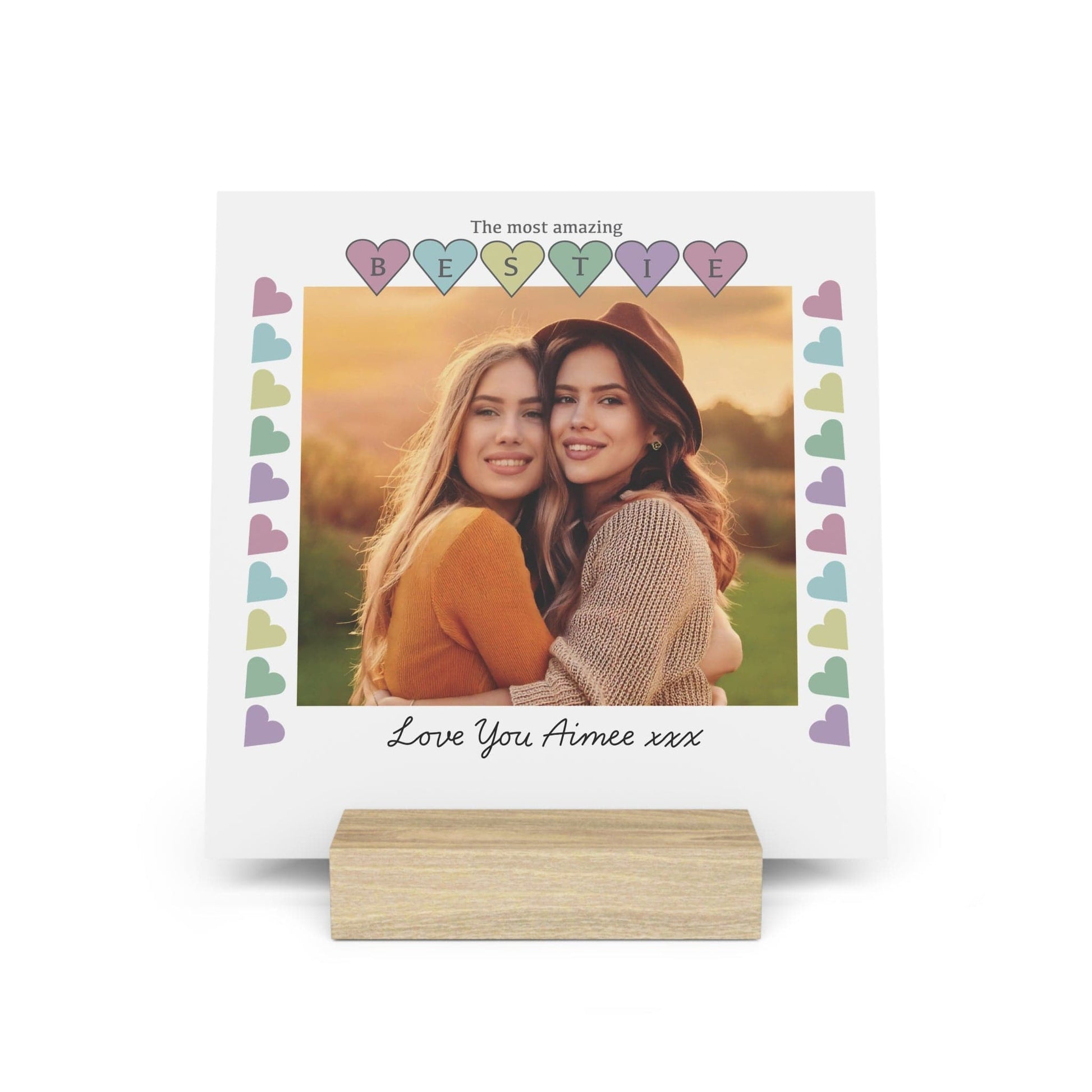 Printify Home Decor 6" x 6" (Square) / Oak Personalised Bestie Photo Board With Stand Heart