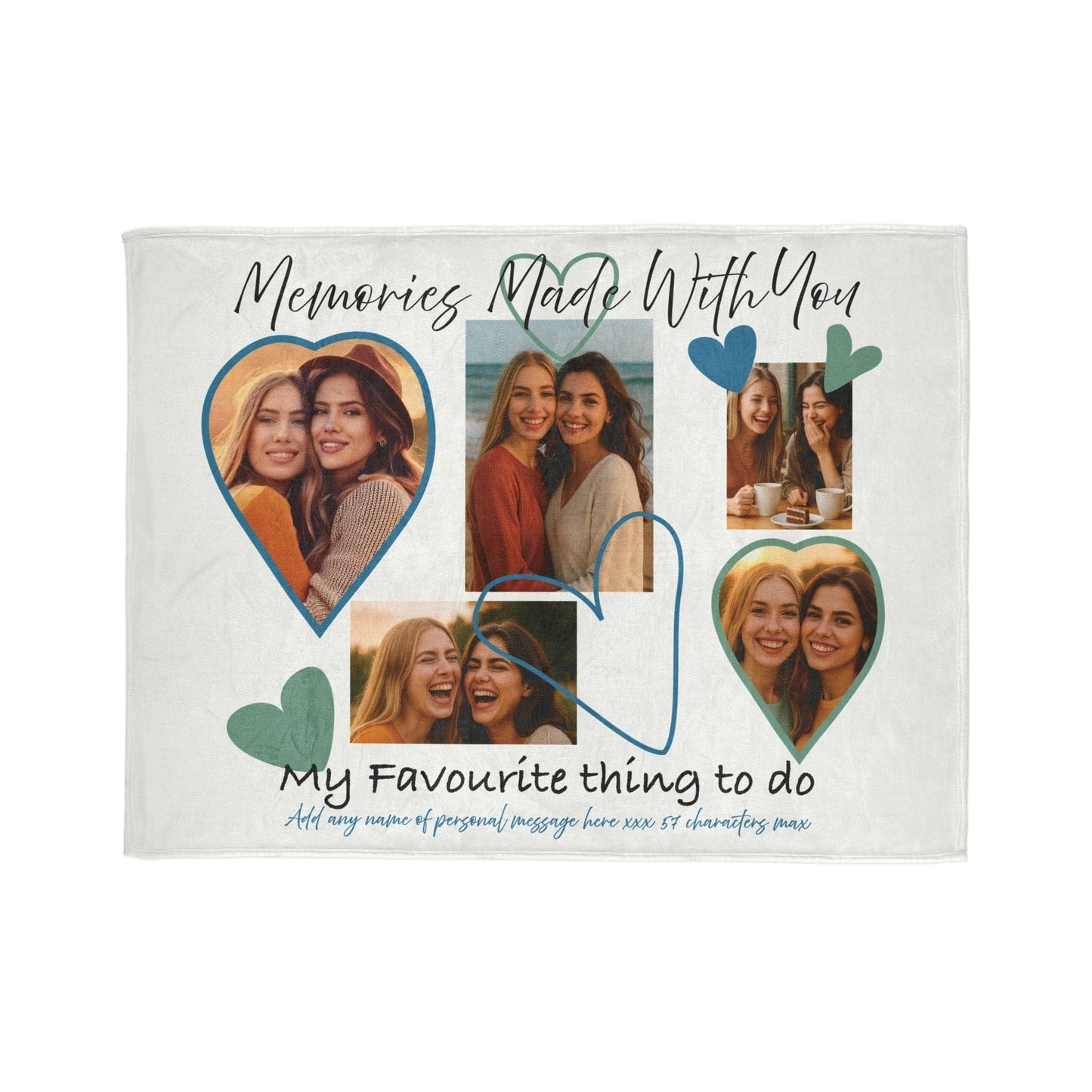 Printify Home Decor 60" × 80" Personalised Photo Blanket with Heart Icons - Blue & Green Hearts