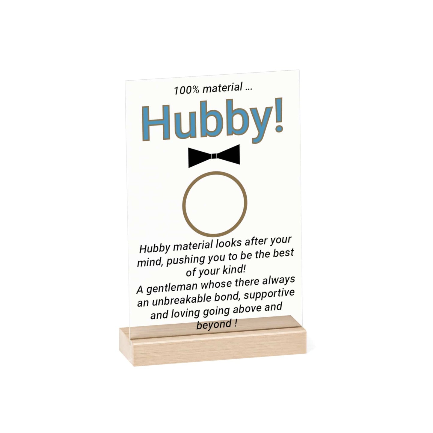 Printify Home Decor 7.9"  x 11.8" (Vertical) Hubby Acrylic Sign with Wooden Stand