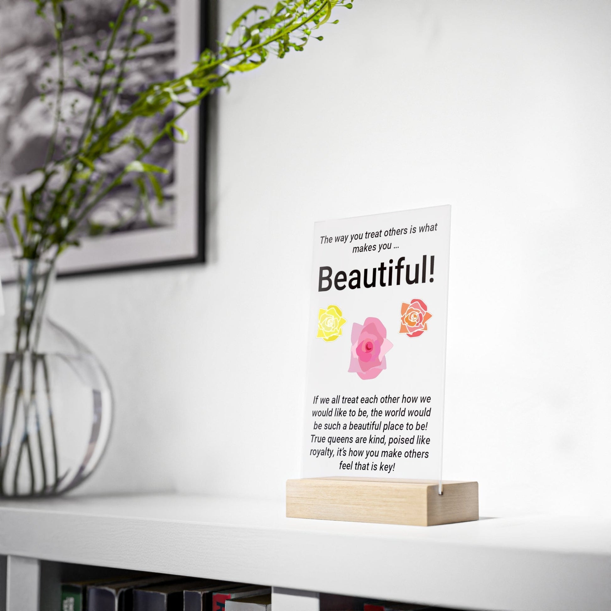 Printify Home Decor Beautiful You Acrylic Sign with Wooden Stand