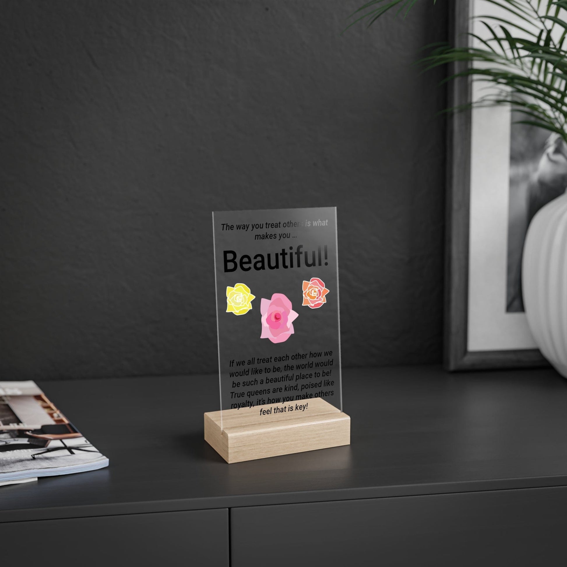 Printify Home Decor Beautiful You Acrylic Sign with Wooden Stand