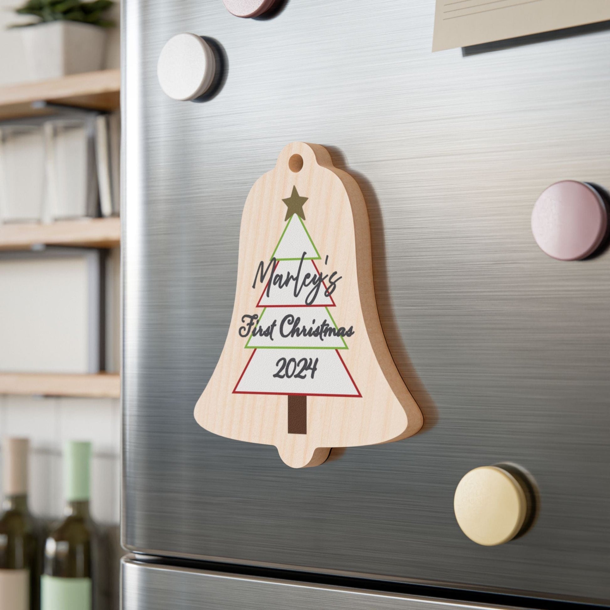 Printify Home Decor Bell / One Size Personalised First Christmas Wooden Bell Ornament- Festive