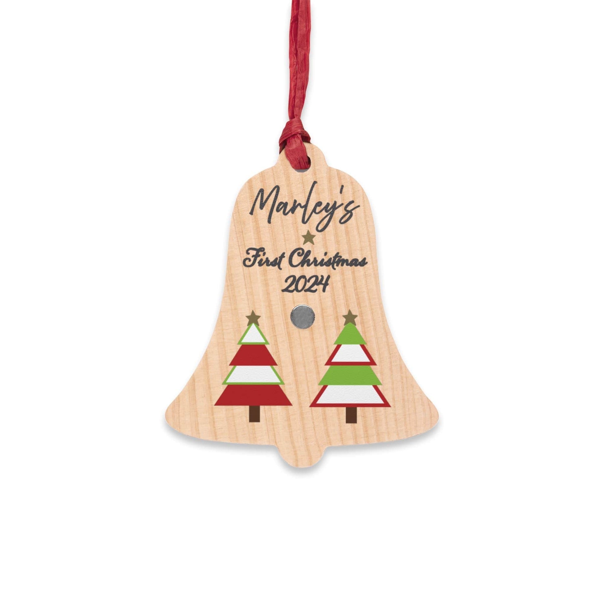 Printify Home Decor Bell / One Size Personalised First Christmas Wooden Bell Ornament- Festive