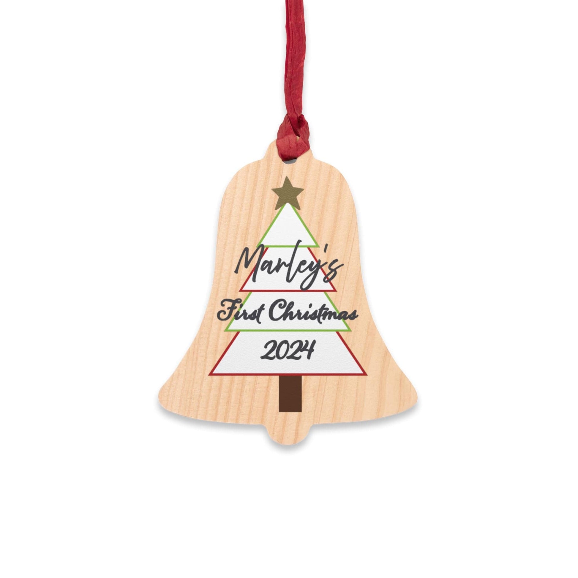 Printify Home Decor Bell / One Size Personalised First Christmas Wooden Bell Ornament- Festive