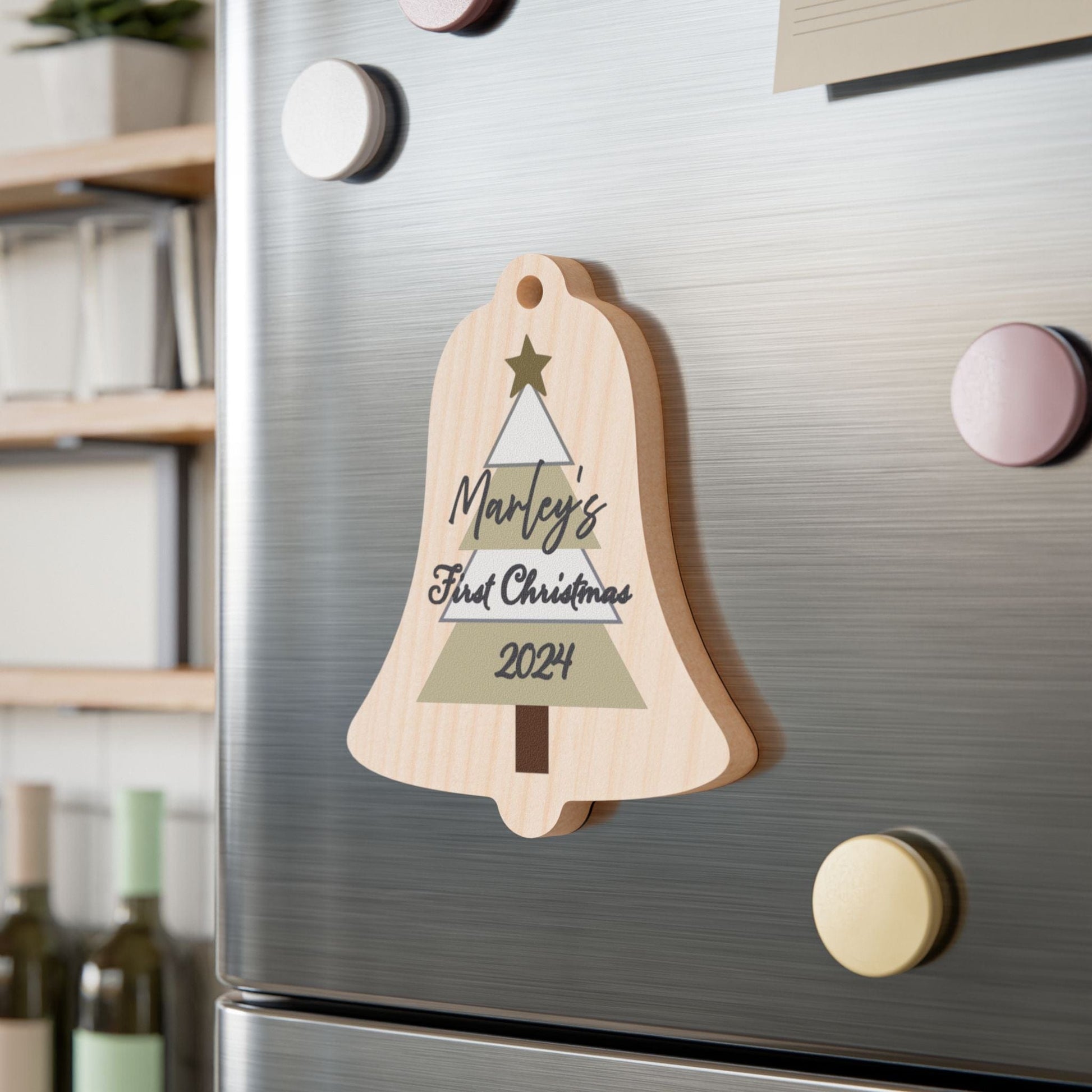 Printify Home Decor Bell / One Size Personalised First Christmas Wooden Bell Ornament - Neutral