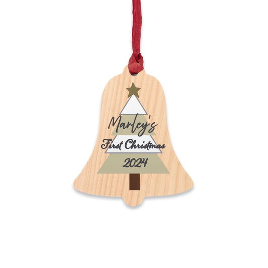 Printify Home Decor Bell / One Size Personalised First Christmas Wooden Bell Ornament - Neutral