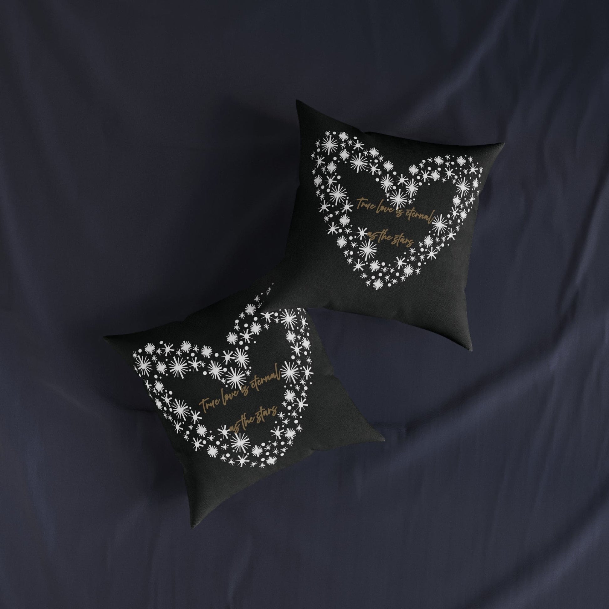 Printify Home Decor Black Cushion - True Love is Eternal as the Stars Heart Design