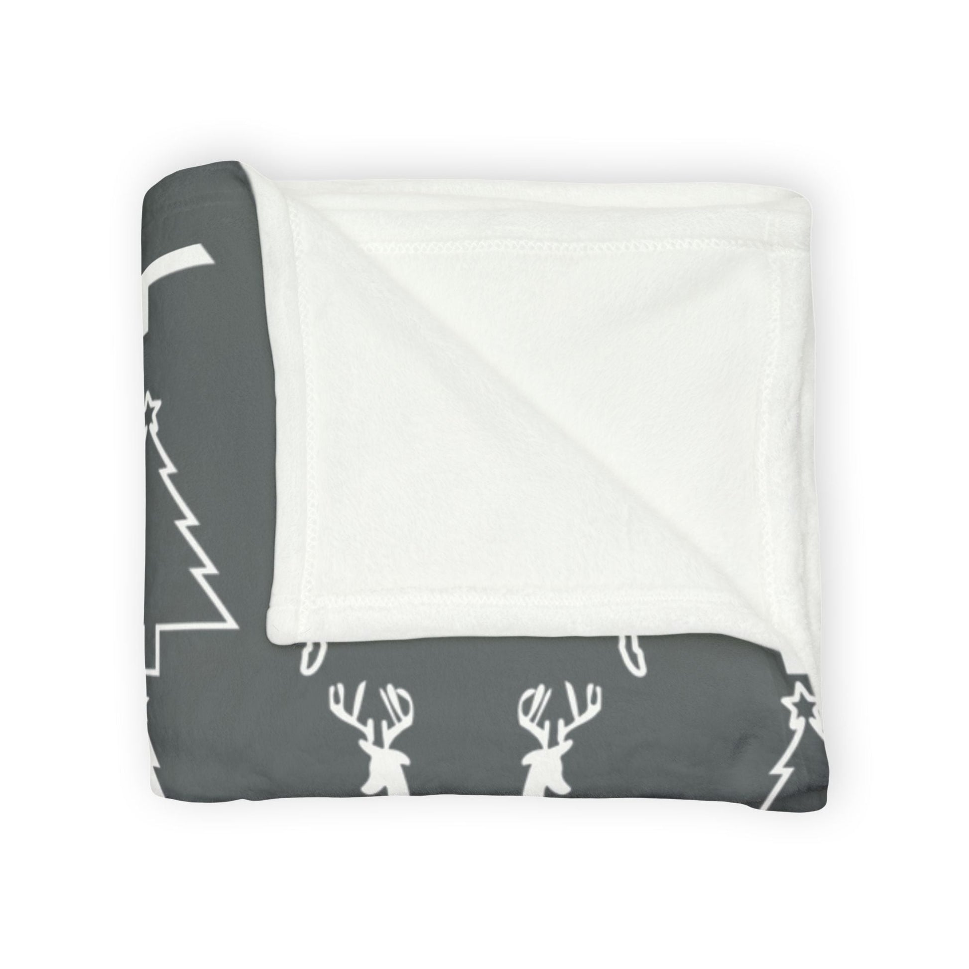 Printify Home Decor Christmas Reindeer and Tree Blanket - Grey
