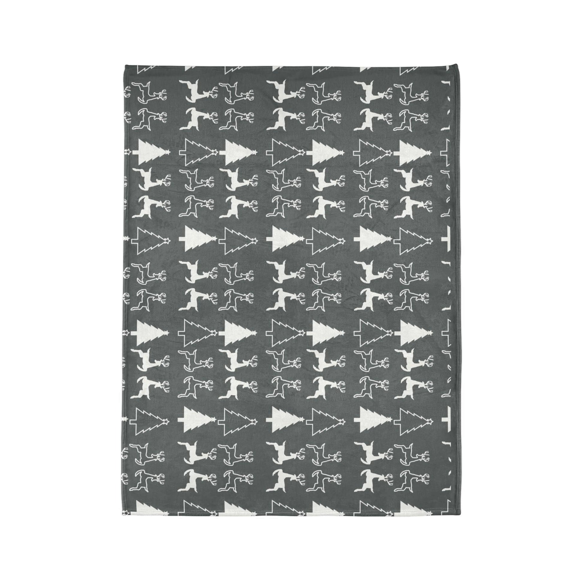 Printify Home Decor Christmas Reindeer and Tree Blanket - Grey